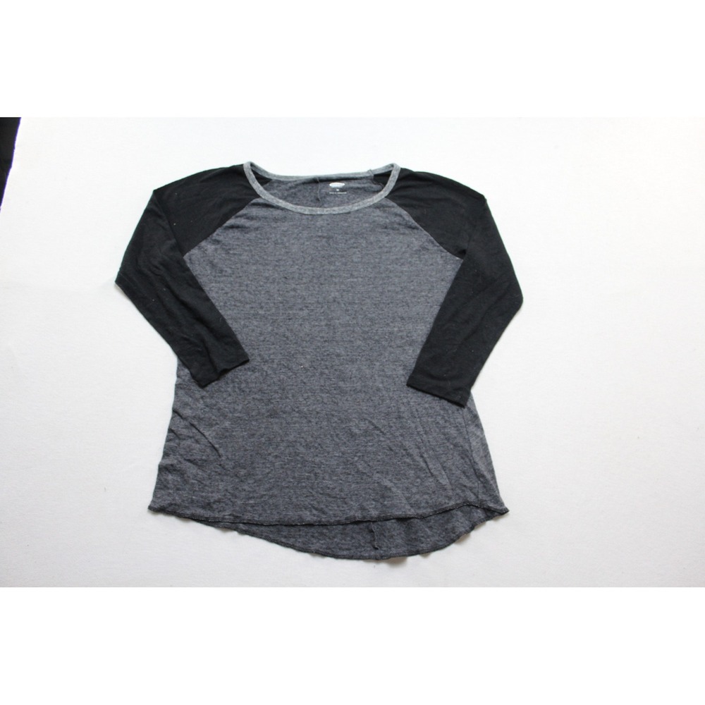 Old Navy Raglan Tee Women Medium Charcoal Black Excellent Curved Hem Baseball